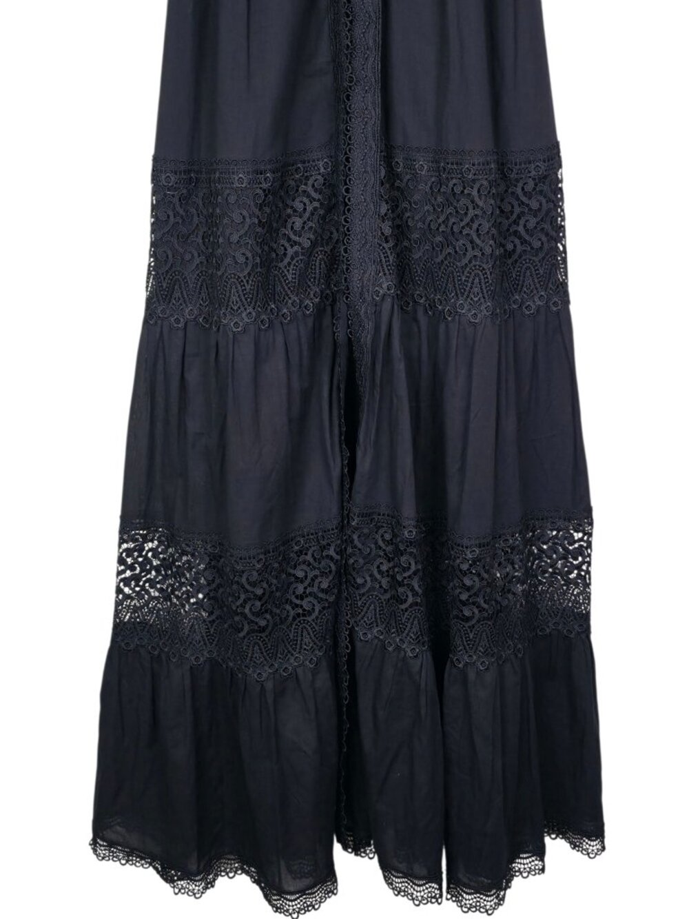 Charo Ruiz Clemence Dress Black V Neck Long Eyelet Puff Sleeve Maxi Size L - Picture 6 of 11